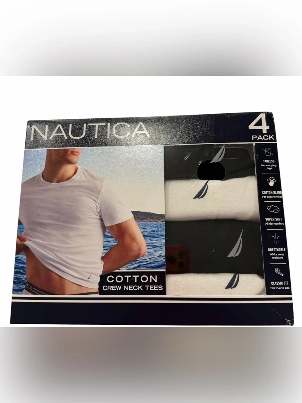 Nautica Men's Cotton Crew Neck Tees - White & Black Pack Size S NWT